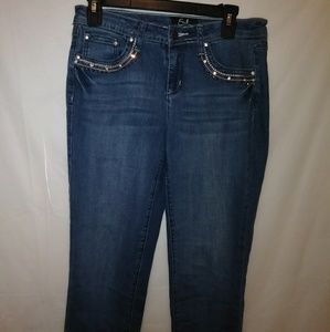 Earl jean rhinestone pocket jeans